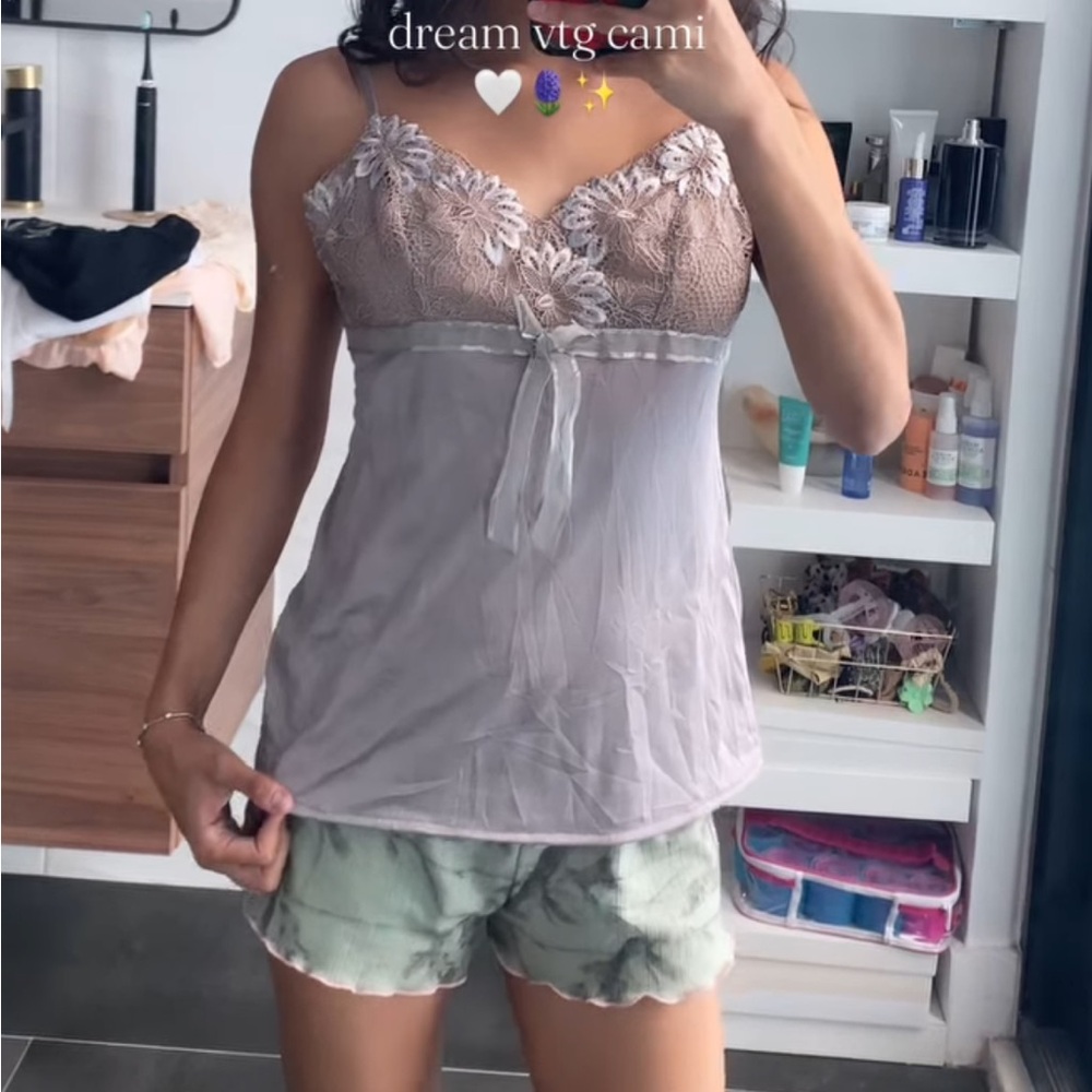 Purple Lace Floral Trim Cami Top